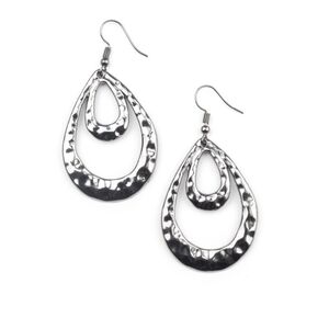 Museum Muse Black Earrings Dangling Paparazzi Hammered Black Teardrop Earrings